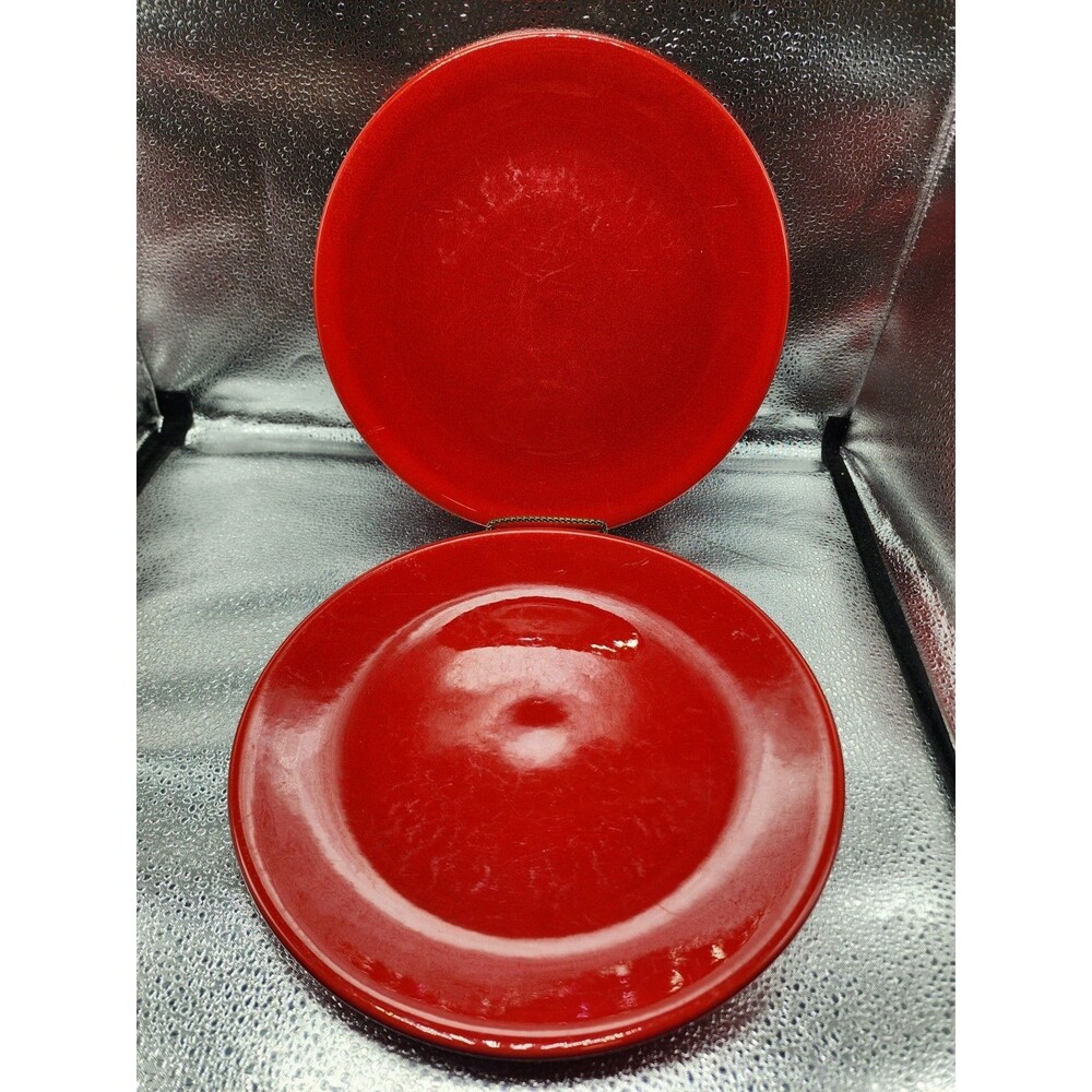 Crate & Barrel BRIGHT RED DINNER PLATE Made in BRAZIL (Set of 2)